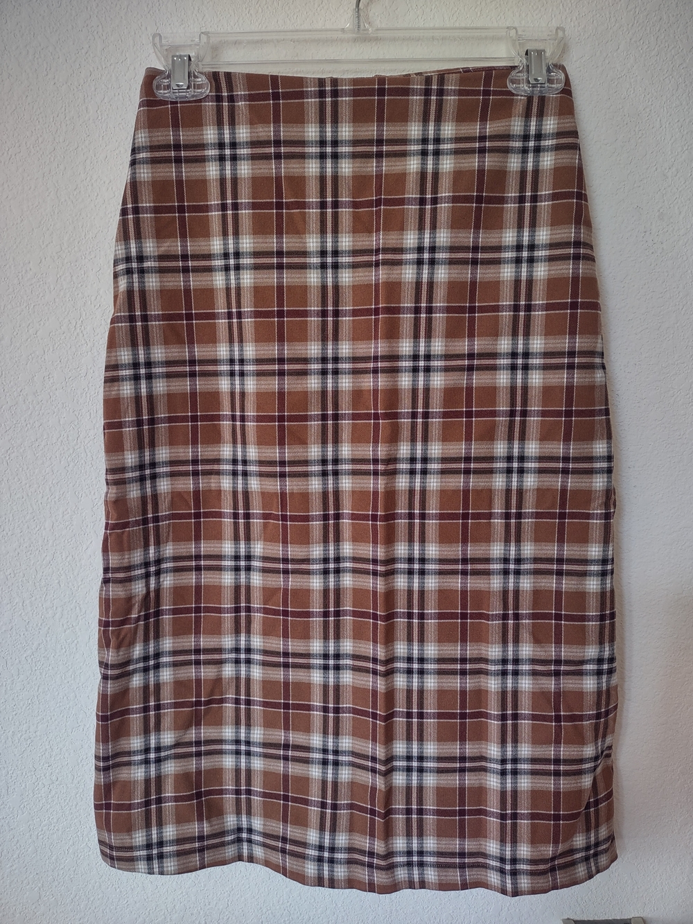 John Craft Plaid Brown Midi Skirt